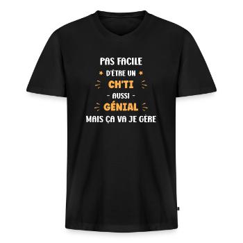 Chti génial - T-shirt encolure en V Premium bio Homme - noir - Devant - Nico (187cm)