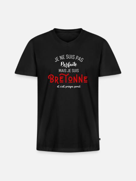 Pas parfaite mais bretonnne - T-shirt encolure en V Premium bio Homme - noir