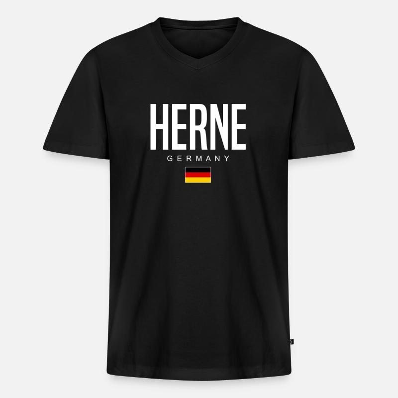 Herne - Männer Premium Bio T-Shirt mit V-Ausschnitt - Schwarz