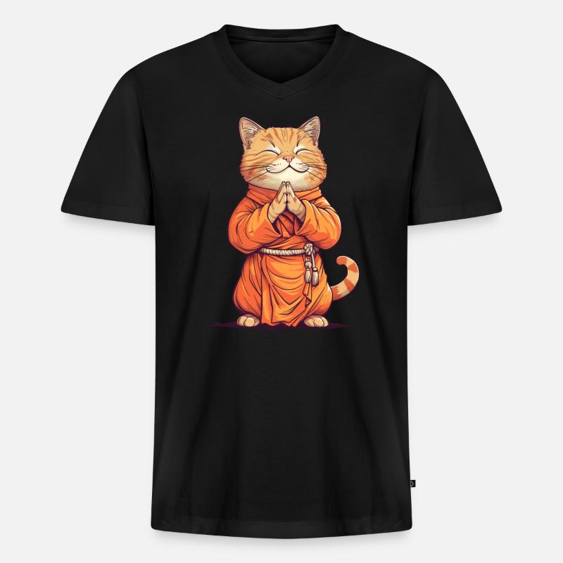Monk Kitten - Männer Premium Bio T-Shirt mit V-Ausschnitt - Schwarz