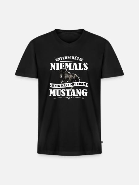 Pferde Shirt-UNM - Männer Premium Bio T-Shirt mit V-Ausschnitt - Schwarz
