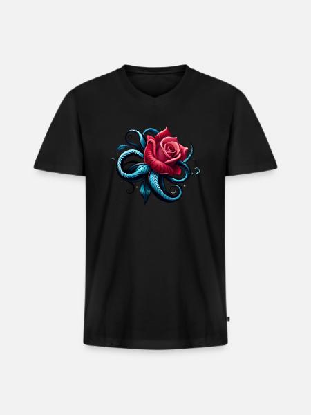 ROSE Tatoo - Männer Premium Bio T-Shirt mit V-Ausschnitt - Schwarz