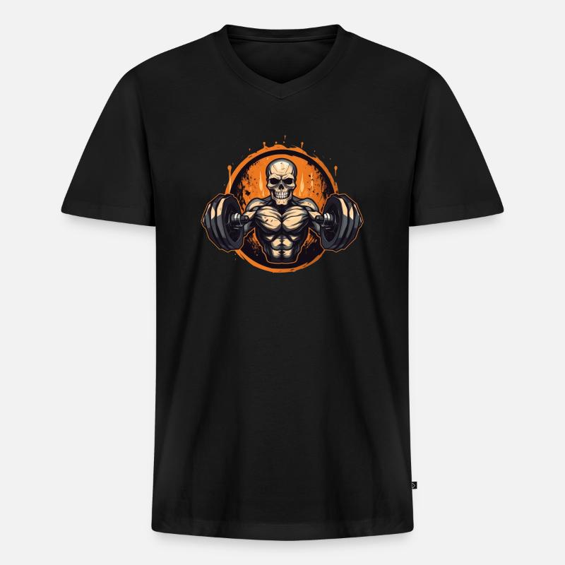 gym skull - Männer Premium Bio T-Shirt mit V-Ausschnitt - Schwarz