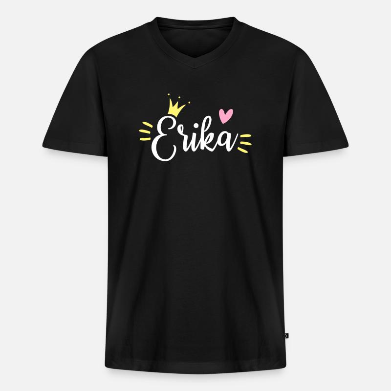 Erika Name Krone - Männer Premium Bio T-Shirt mit V-Ausschnitt - Schwarz