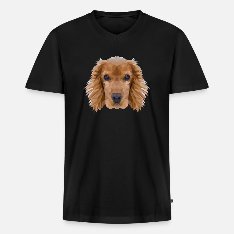 Cocker Spaniel Hund Polygondesign - Männer Premium Bio T-Shirt mit V-Ausschnitt - Schwarz