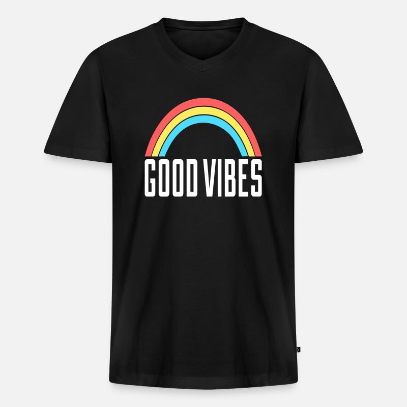 Good Vibes Regenbogen - Männer Premium Bio T-Shirt mit V-Ausschnitt - Schwarz