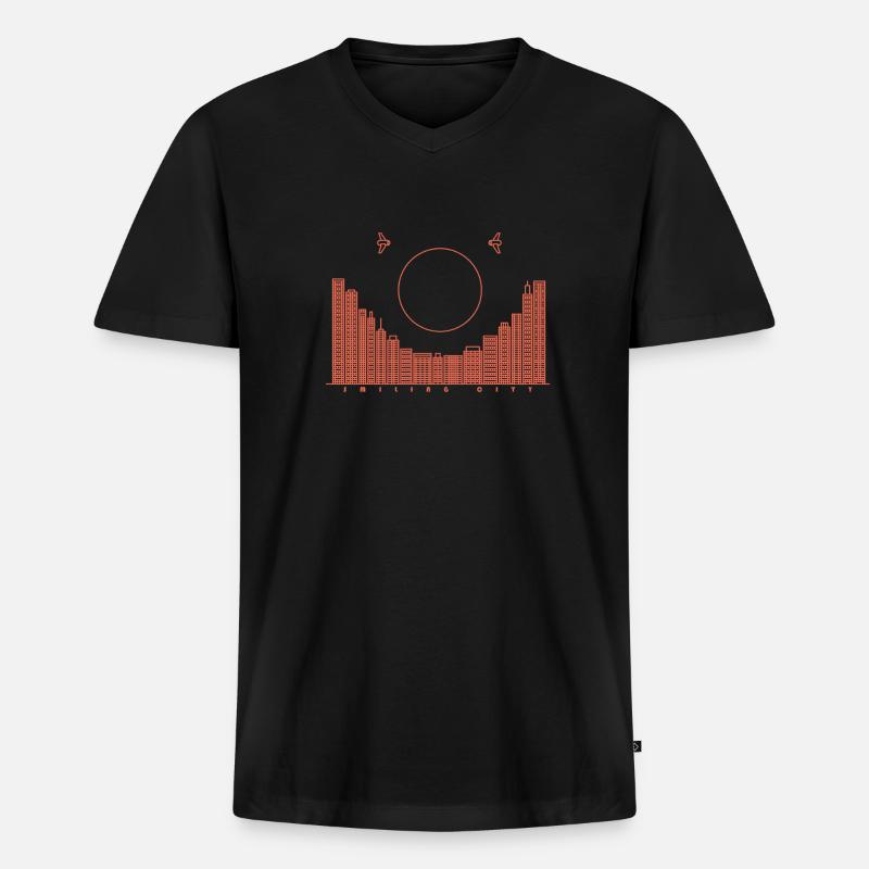 SmilingCity - rote Version - Männer Premium Bio T-Shirt mit V-Ausschnitt - Schwarz