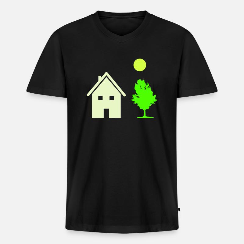 haus baum - Männer Premium Bio T-Shirt mit V-Ausschnitt - Schwarz