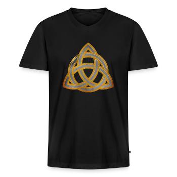 Noeud celtique 3 - or antique d'argent - T-shirt encolure en V Premium bio Homme - noir - Devant - Nico (187cm)