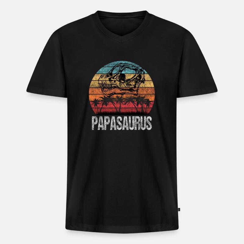 Papasaurus - Männer Premium Bio T-Shirt mit V-Ausschnitt - Schwarz