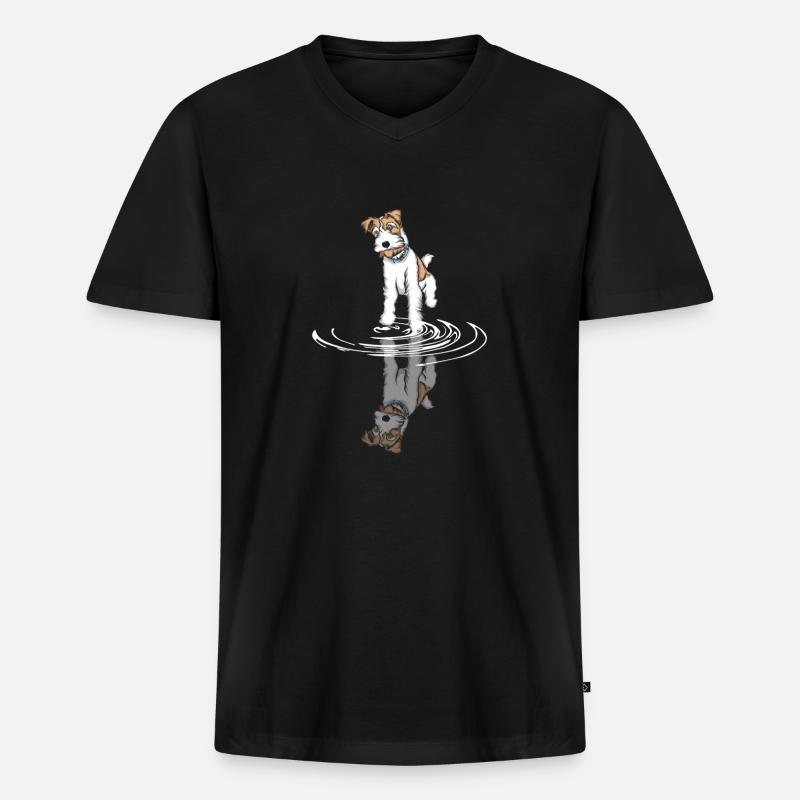 Foxterrier Drahthaar | Foxterrier T-Shirt - Männer Premium Bio T-Shirt mit V-Ausschnitt - Schwarz