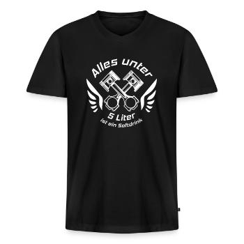 V8 Motor Engine US Car Muscle Car Hubraum 5 Liter - Männer Premium Bio T-Shirt mit V-Ausschnitt - Schwarz - Vorne - Nico (187cm)