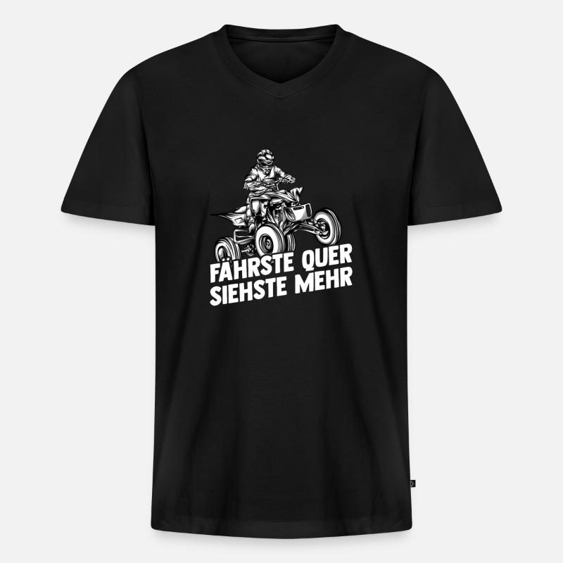 Fährste Quer Siehste Mehr | Quad - Männer Premium Bio T-Shirt mit V-Ausschnitt - Schwarz