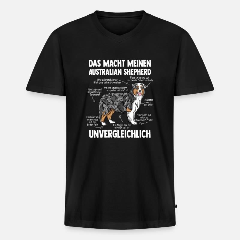 Australian Shepherd Aussie - Männer Premium Bio T-Shirt mit V-Ausschnitt - Schwarz