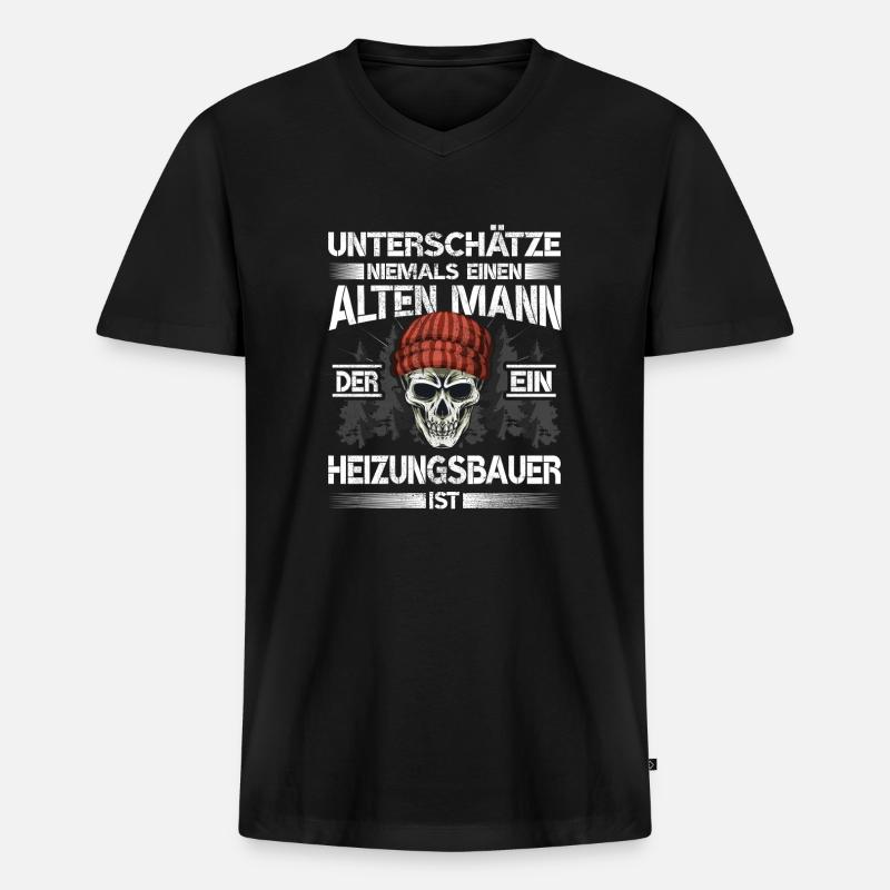 Heizungsbauer - Männer Premium Bio T-Shirt mit V-Ausschnitt - Schwarz