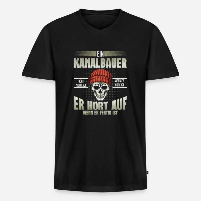 Kanalbauer - Männer Premium Bio T-Shirt mit V-Ausschnitt - Schwarz