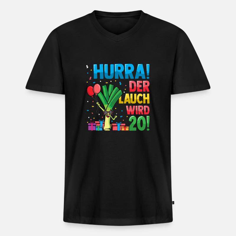 Hurra der Lauch wird 20 - Männer Premium Bio T-Shirt mit V-Ausschnitt - Schwarz
