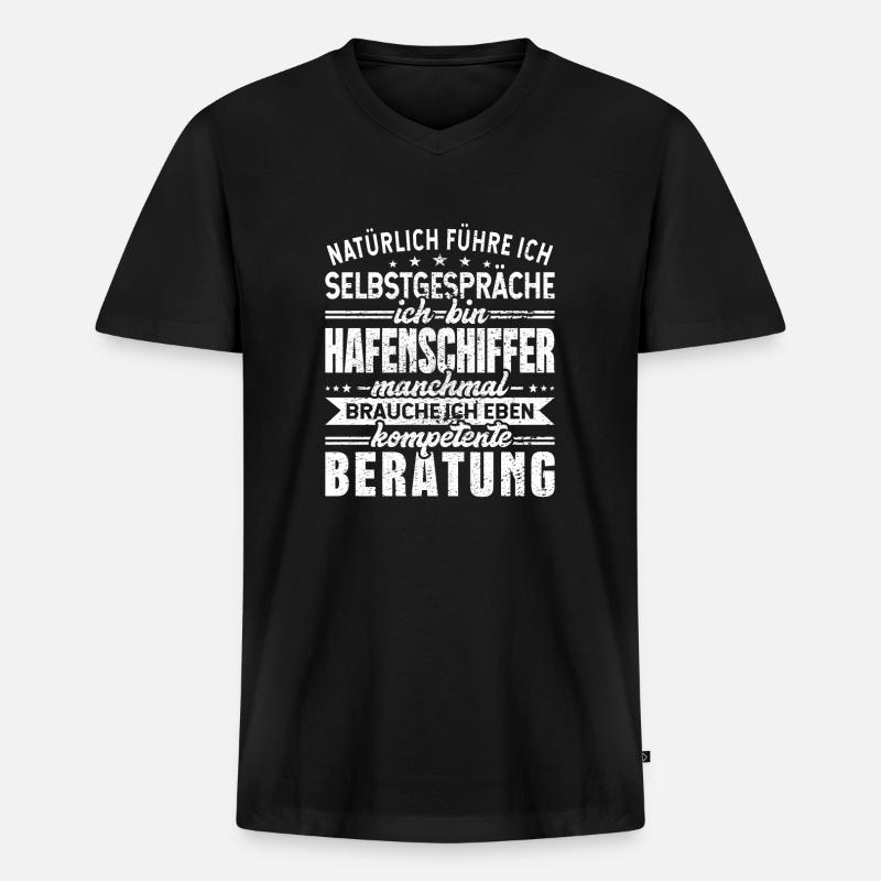 Hafenschiffer Selbstgespräche Bootsbauer - Männer Premium Bio T-Shirt mit V-Ausschnitt - Schwarz