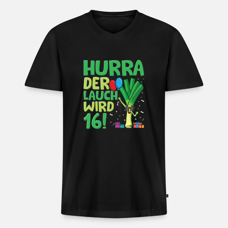 Hurra der Lauch wird 16 - Männer Premium Bio T-Shirt mit V-Ausschnitt - Schwarz