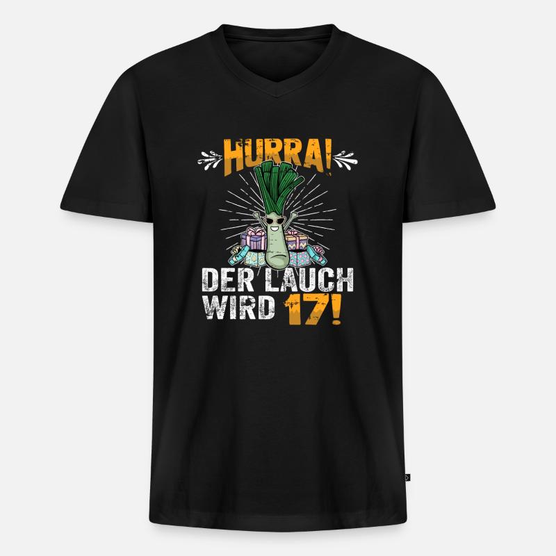 Hurra der Lauch wird 17 - Männer Premium Bio T-Shirt mit V-Ausschnitt - Schwarz