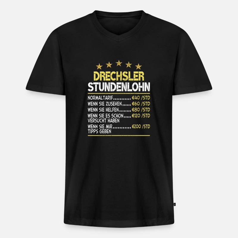 Drechsler Stundenlohn - Männer Premium Bio T-Shirt mit V-Ausschnitt - Schwarz