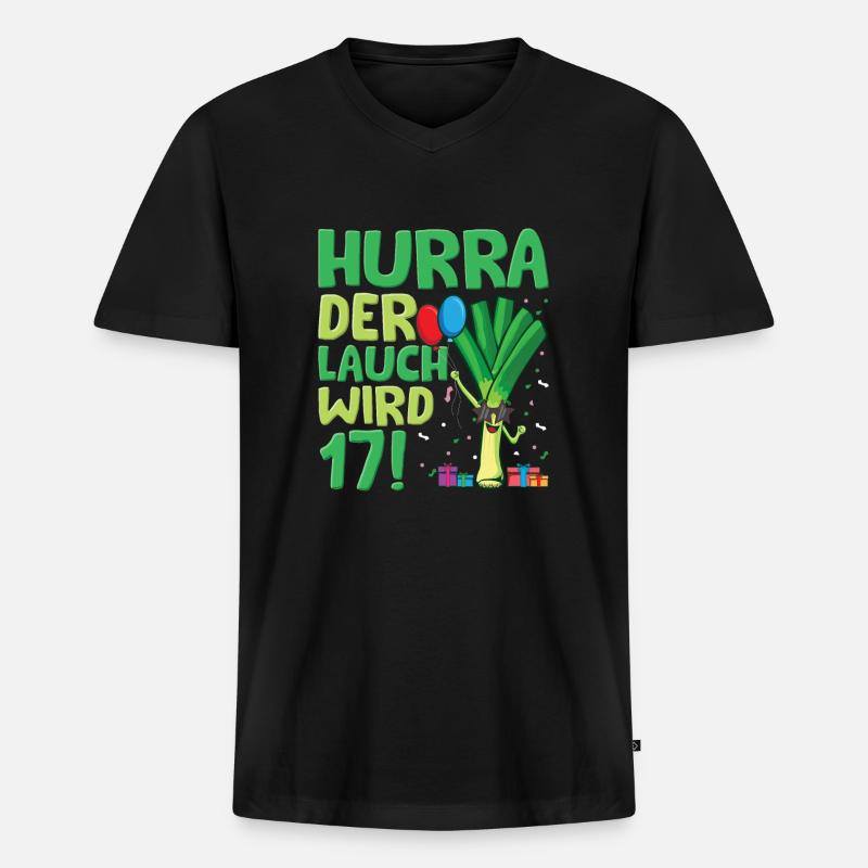 Hurra der Lauch wird 17 - Männer Premium Bio T-Shirt mit V-Ausschnitt - Schwarz