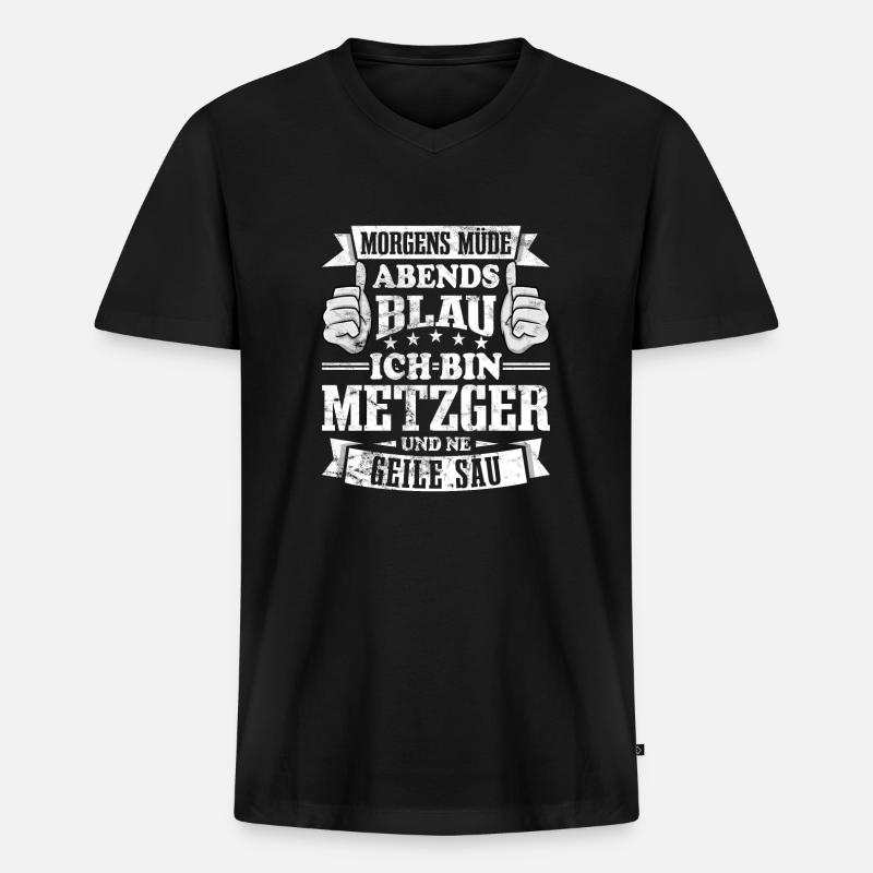Metzger - Männer Premium Bio T-Shirt mit V-Ausschnitt - Schwarz