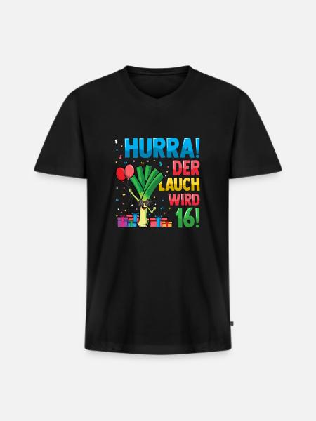 Hurra der Lauch wird 16 - Männer Premium Bio T-Shirt mit V-Ausschnitt - Schwarz
