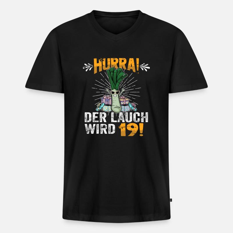 Hurra der Lauch wird 19 - Männer Premium Bio T-Shirt mit V-Ausschnitt - Schwarz