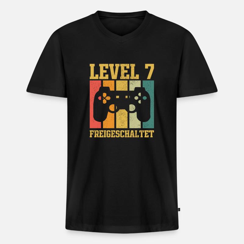 Level 7 freigeschaltet - Männer Premium Bio T-Shirt mit V-Ausschnitt - Schwarz