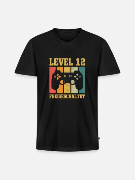 Level 12 freigeschaltet - Männer Premium Bio T-Shirt mit V-Ausschnitt - Schwarz