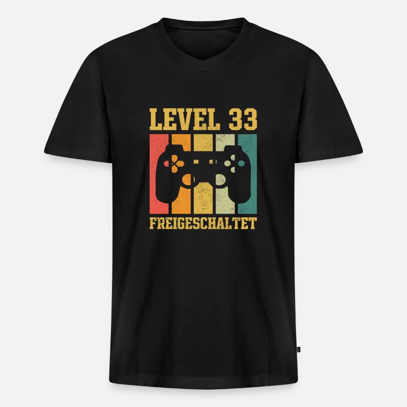 Level 33 freigeschaltet - Männer Premium Bio T-Shirt mit V-Ausschnitt - Schwarz