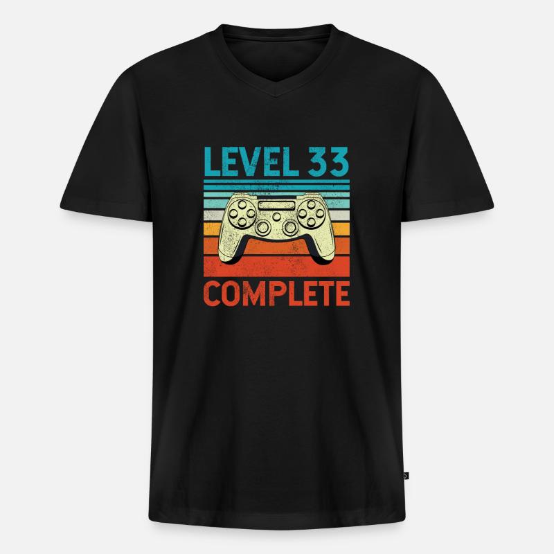 Level 33 Complete - Männer Premium Bio T-Shirt mit V-Ausschnitt - Schwarz