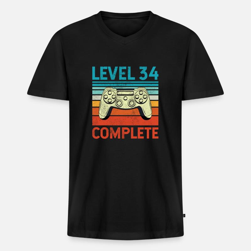 Level 34 Complete - Männer Premium Bio T-Shirt mit V-Ausschnitt - Schwarz