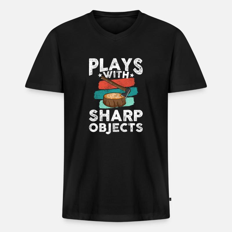 Axt Werfen - Männer Premium Bio T-Shirt mit V-Ausschnitt - Schwarz