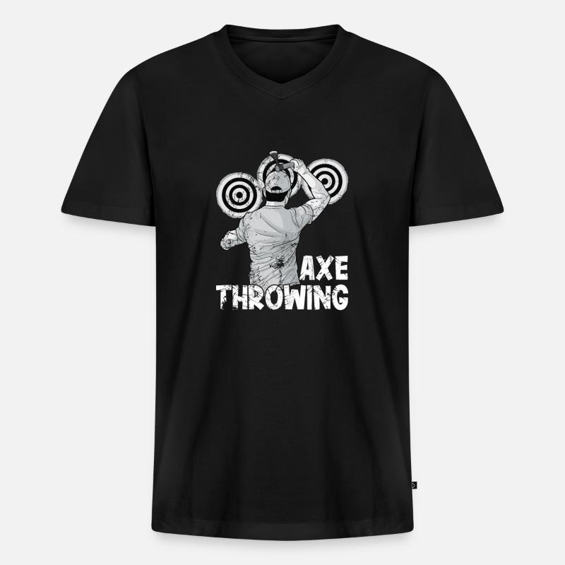 Axt Werfen - Männer Premium Bio T-Shirt mit V-Ausschnitt - Schwarz