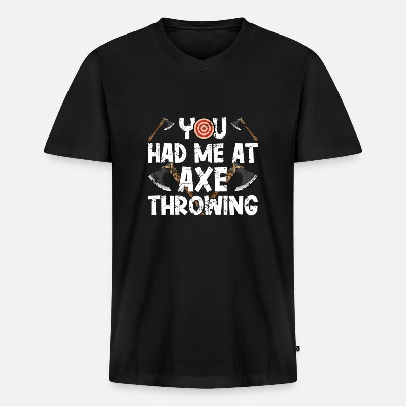 Axt Werfen - Männer Premium Bio T-Shirt mit V-Ausschnitt - Schwarz
