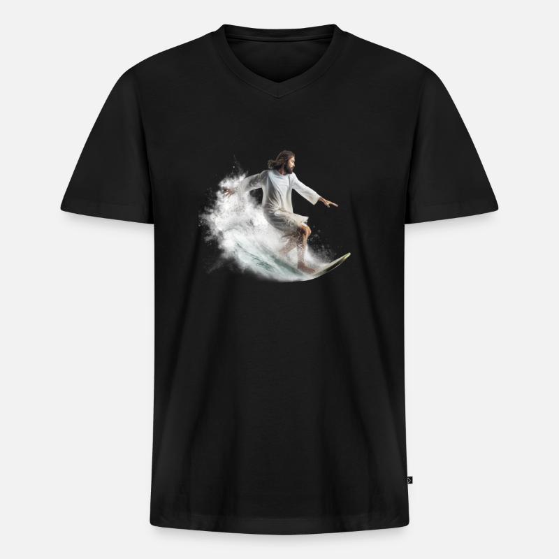 Surf-Gott - Männer Premium Bio T-Shirt mit V-Ausschnitt - Schwarz