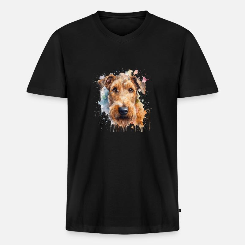 Airedale Terrier - Männer Premium Bio T-Shirt mit V-Ausschnitt - Schwarz