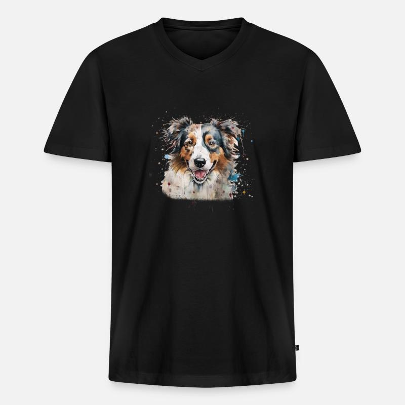 Australian Shepherd - Männer Premium Bio T-Shirt mit V-Ausschnitt - Schwarz