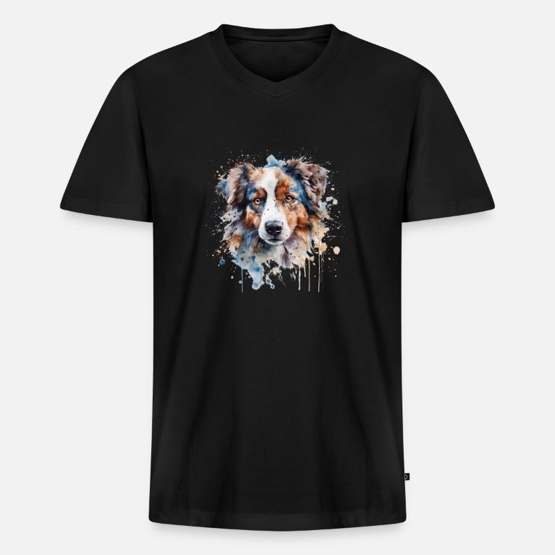 Australian Shepherd - Männer Premium Bio T-Shirt mit V-Ausschnitt - Schwarz