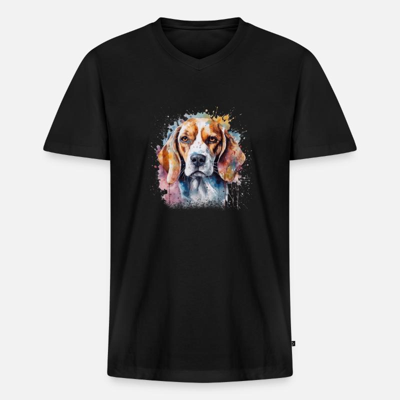 Beagle - Männer Premium Bio T-Shirt mit V-Ausschnitt - Schwarz