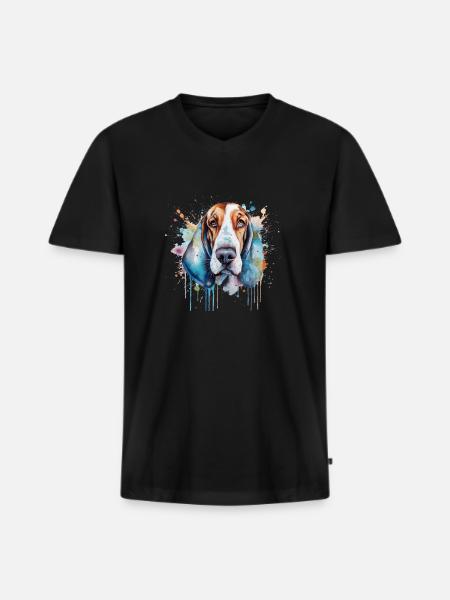 Basset Hound - T-shirt encolure en V Premium bio Homme - noir
