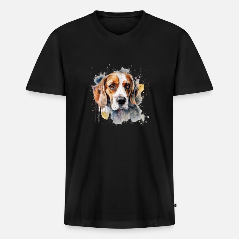 Beagle - Männer Premium Bio T-Shirt mit V-Ausschnitt - Schwarz