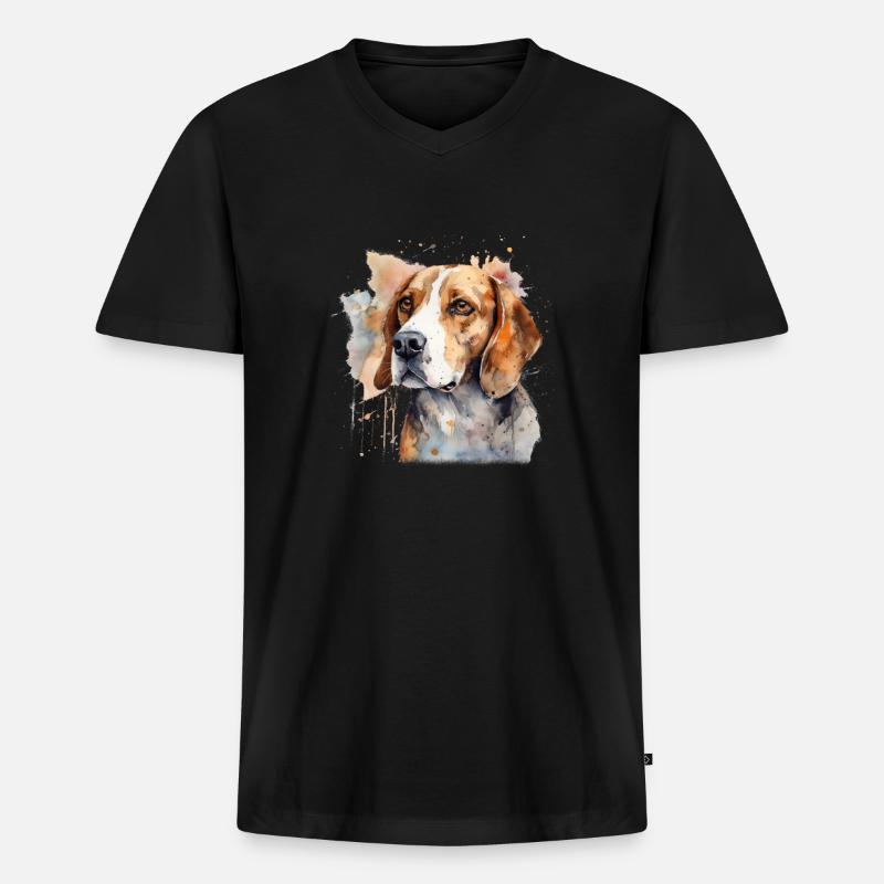 Beagle - Männer Premium Bio T-Shirt mit V-Ausschnitt - Schwarz