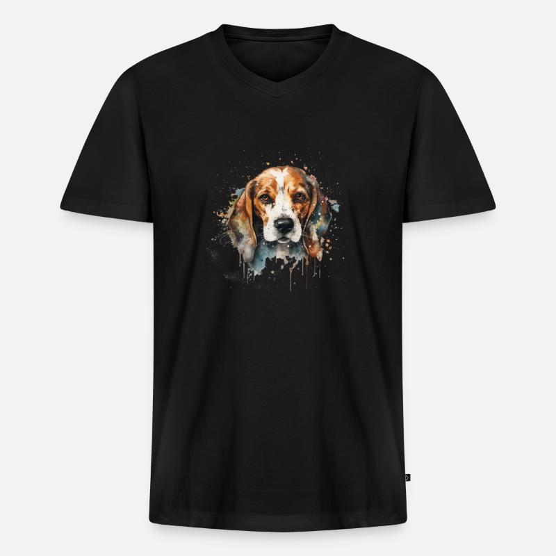 Beagle - Männer Premium Bio T-Shirt mit V-Ausschnitt - Schwarz