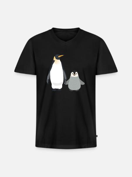 Parent And Child Penguin - Männer Premium Bio T-Shirt mit V-Ausschnitt - Schwarz