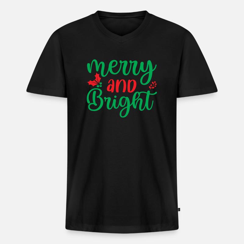 fröhlich und hell - Weihnachtsfeier - Männer Premium Bio T-Shirt mit V-Ausschnitt - Schwarz