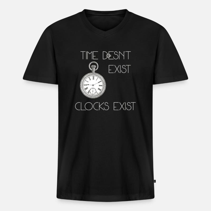 time doesn't exist - Männer Premium Bio T-Shirt mit V-Ausschnitt - Schwarz