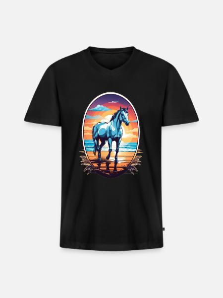 Horse on the beach - Men's Premium Organic T-shirt with V-neck - black